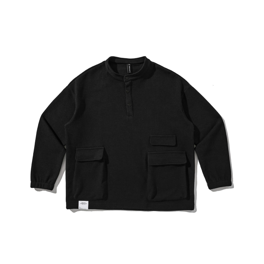 Waffle Knit Henley Neck Loose Casual Oversized Hoodie for Men and Women