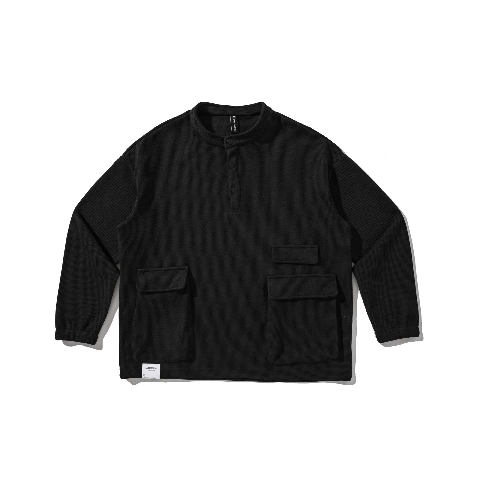 Waffle Knit Henley Neck Loose Casual Oversized Hoodie for Men and Women