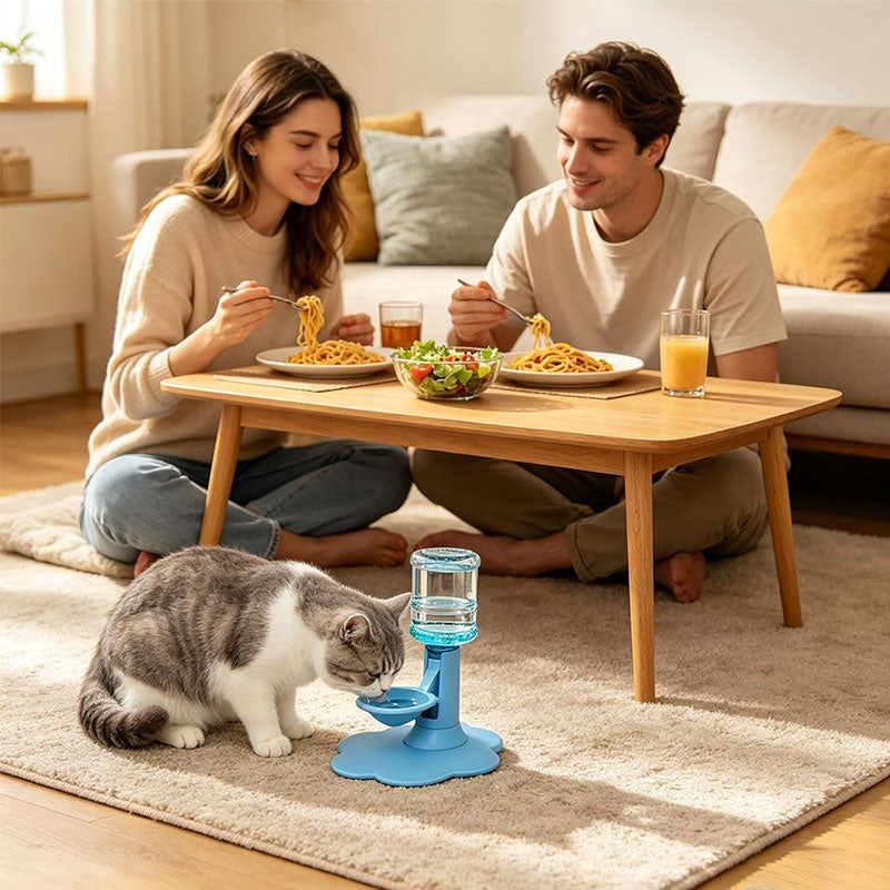 Gravity Cat Water Dispenser, No Electricity, Filter-Free, Adjustable Height Pet Fountain for Cats & Small Dogs