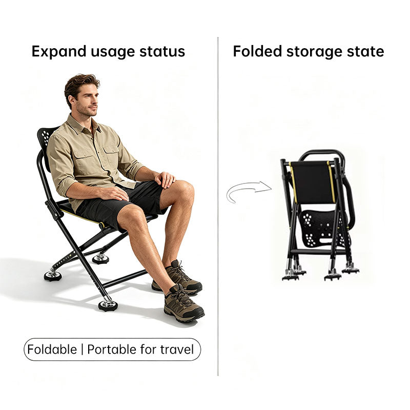 High Back Folding Fishing Chair, Adjustable Legs, Swivel Anti-Slip Feet, Portable Camping Stool for Outdoor, Hiking, Beach