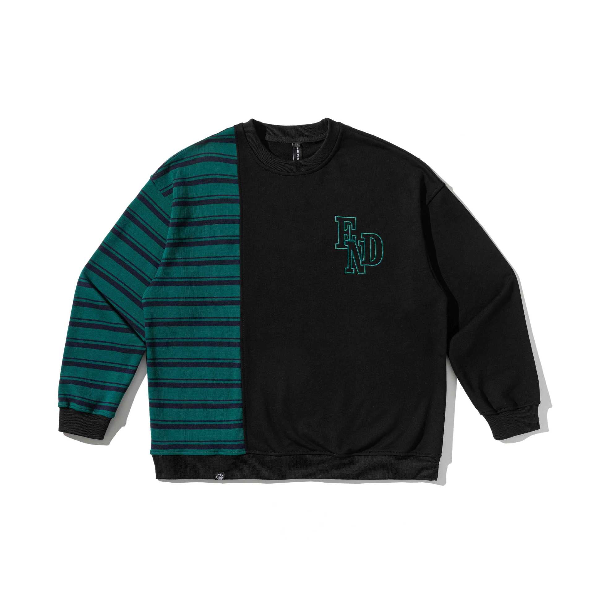 Casual Letter Embroidery Stripe Color Block Loose Hooded Sweatshirt