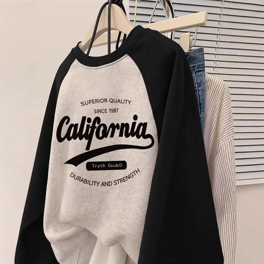 Color-blocked Drop Shoulder Sleeve Lightweight Hoodie for Women