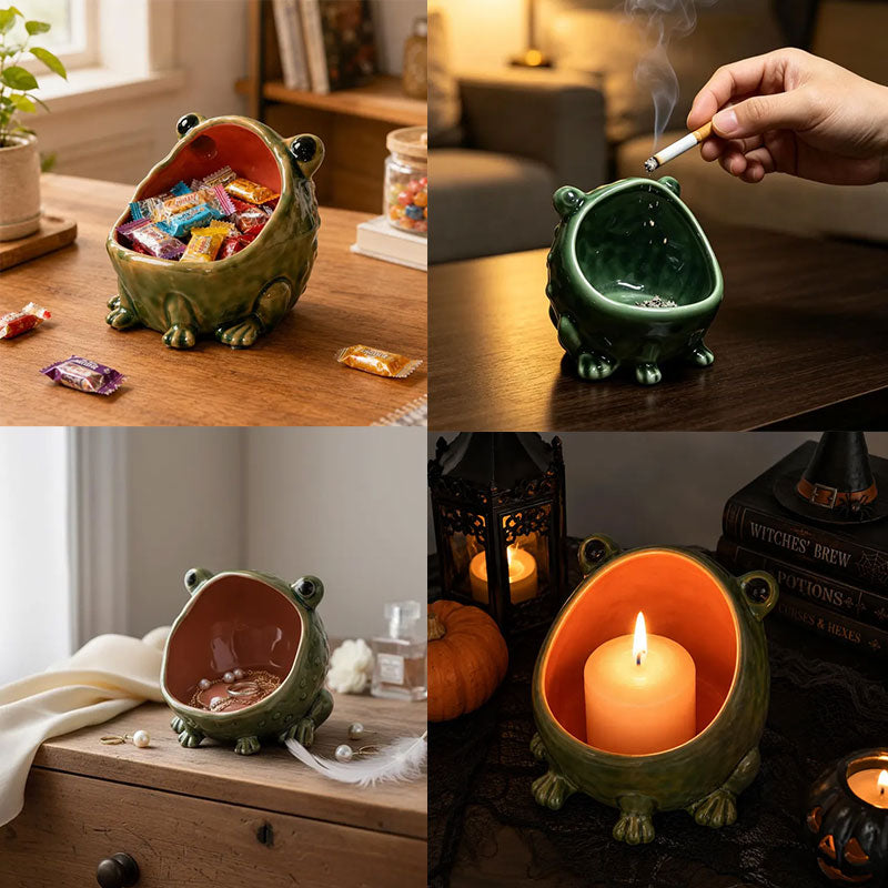 Cute Ceramic Frog Storage Bowl – Animal Figurine Key Candy Organizer, Home Desktop Decor