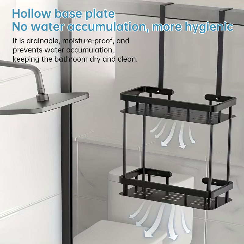 Hanging Bathroom Organizer for Glass Doors, 2-Tier Over-the-Door Storage Shelf, No Drill, Rust-Resistant Toiletries Rack