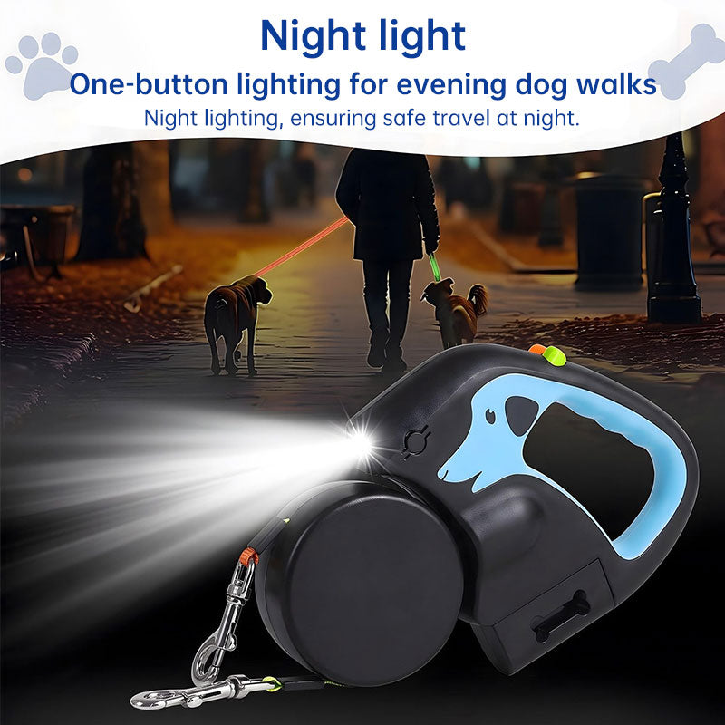Dual / Double Dog Leash, 360° Retractable Roulette, 3M, LED Light, Tangle-Free, Double-Ended Traction Rope