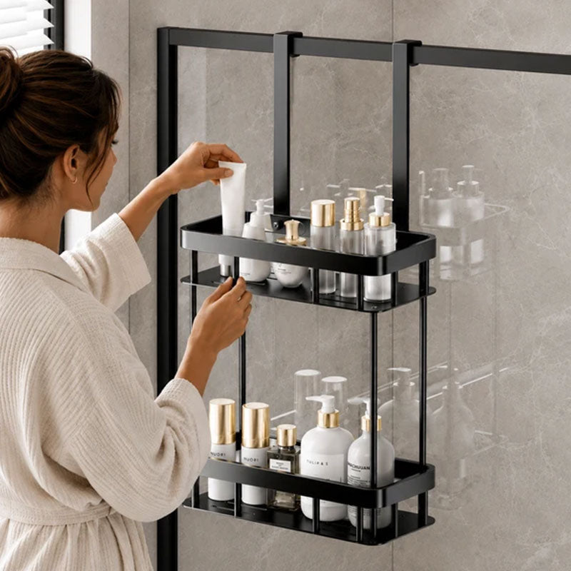 Hanging Bathroom Organizer for Glass Doors, 2-Tier Over-the-Door Storage Shelf, No Drill, Rust-Resistant Toiletries Rack