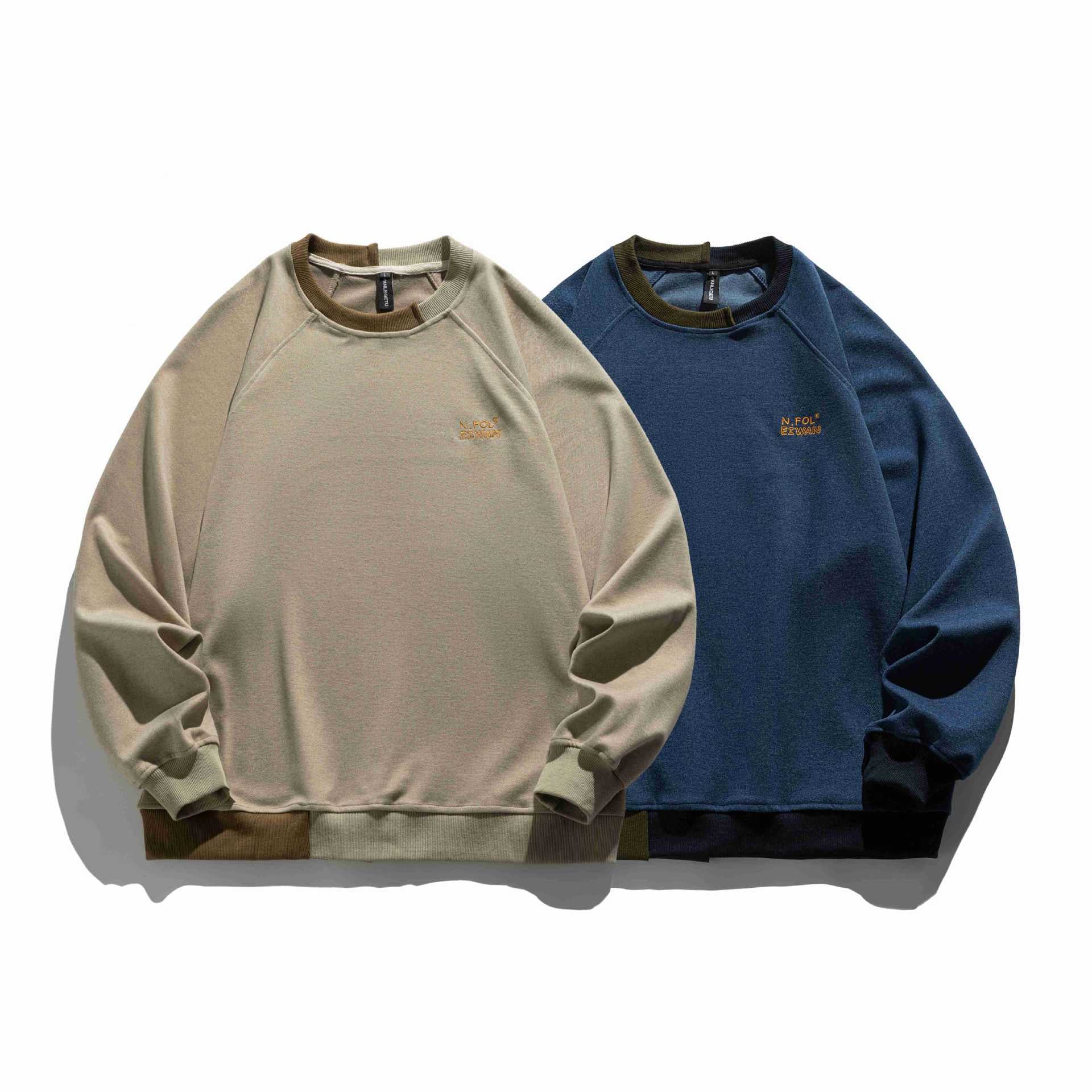 Color-block Splicing Embroidery Design  Long Sleeve Hooded  Loose Fit  Unisex Pullover Hoodie