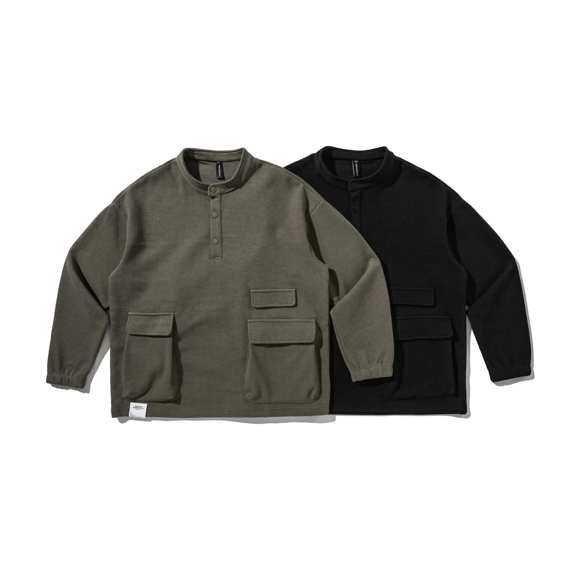 Waffle Knit Henley Neck Loose Casual Oversized Hoodie for Men and Women