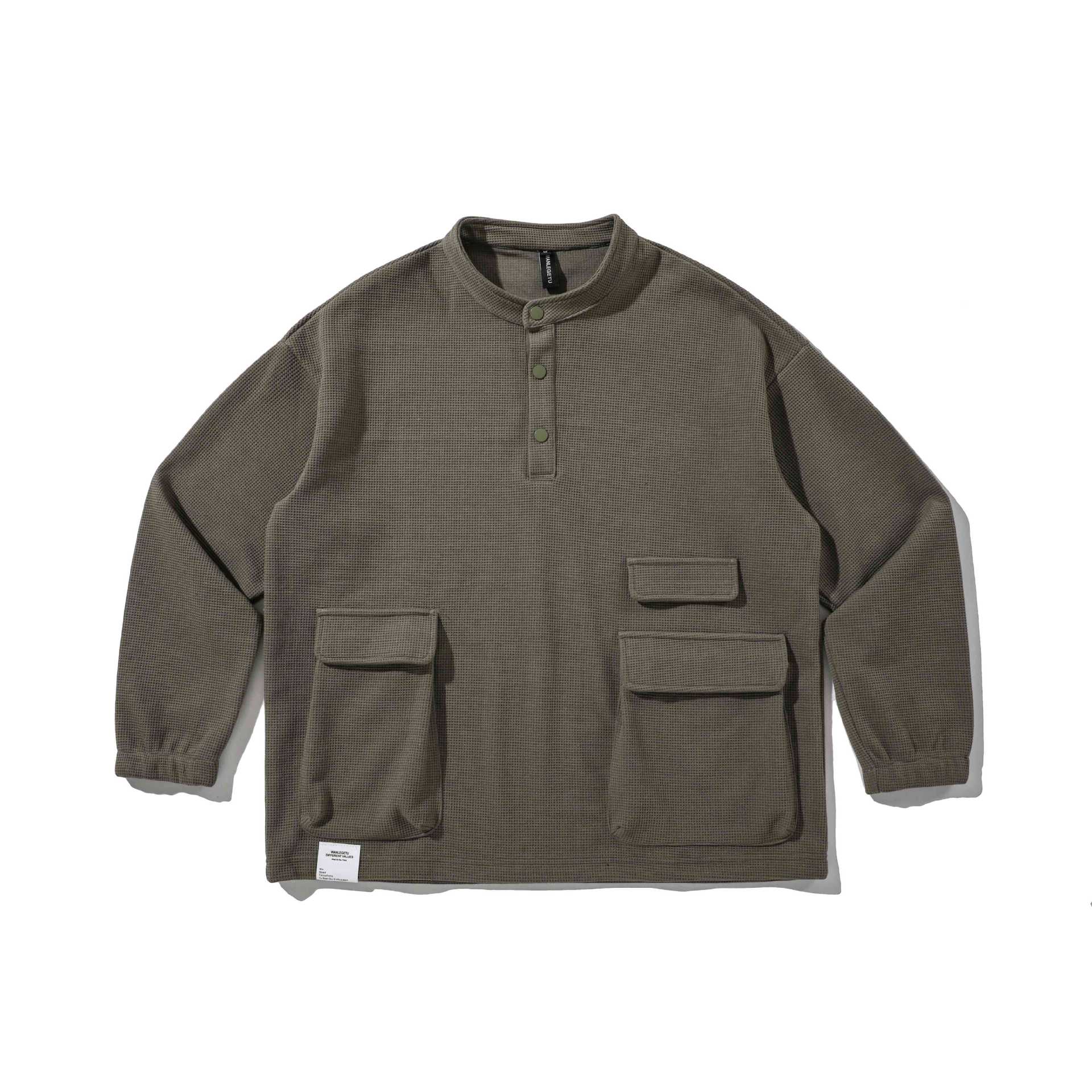 Waffle Knit Henley Neck Loose Casual Oversized Hoodie for Men and Women