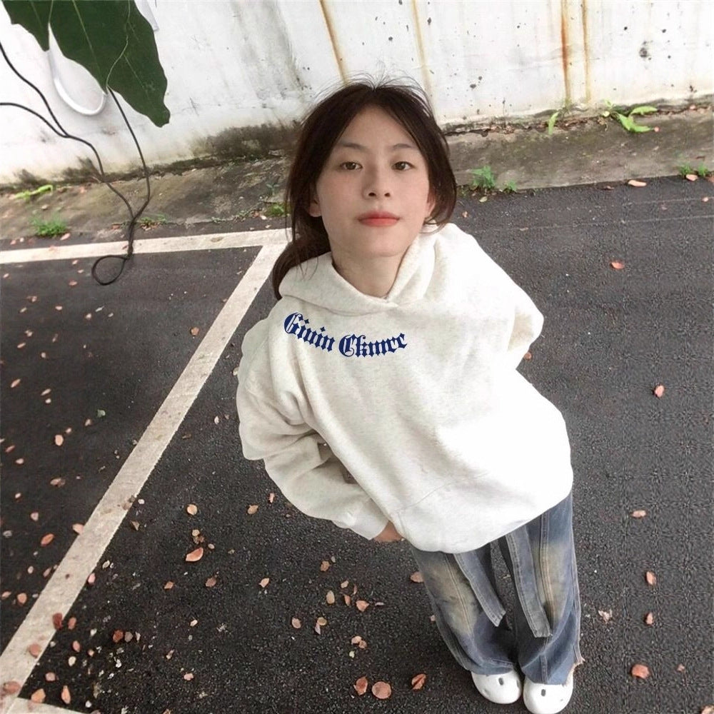minimalist thin hoodie for women, casual letter print loose fit slimming top trend