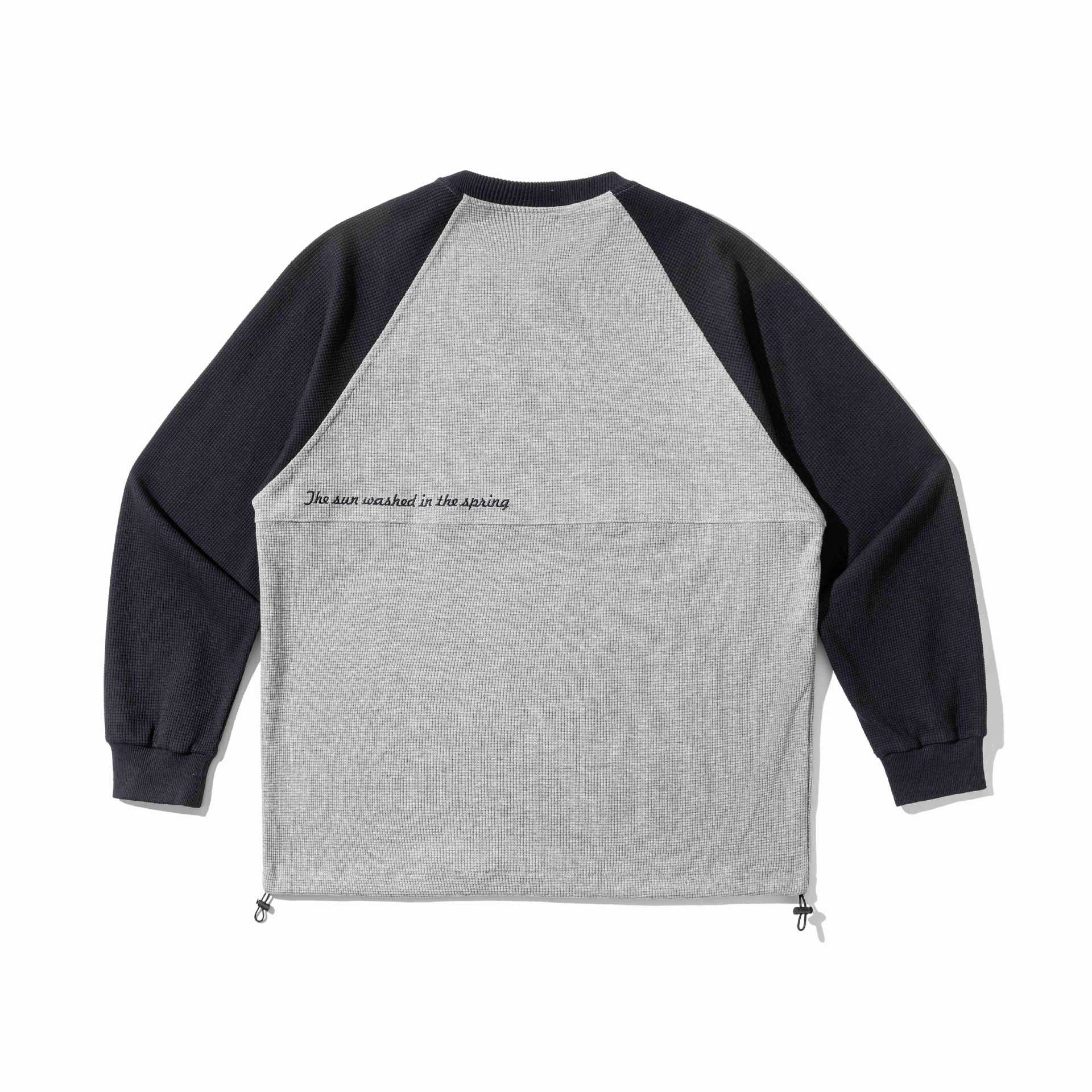 Color-blocked Drop Shoulder Loose Waffle Knit Hoodie