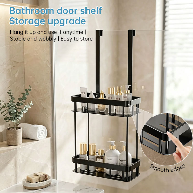 Hanging Bathroom Organizer for Glass Doors, 2-Tier Over-the-Door Storage Shelf, No Drill, Rust-Resistant Toiletries Rack