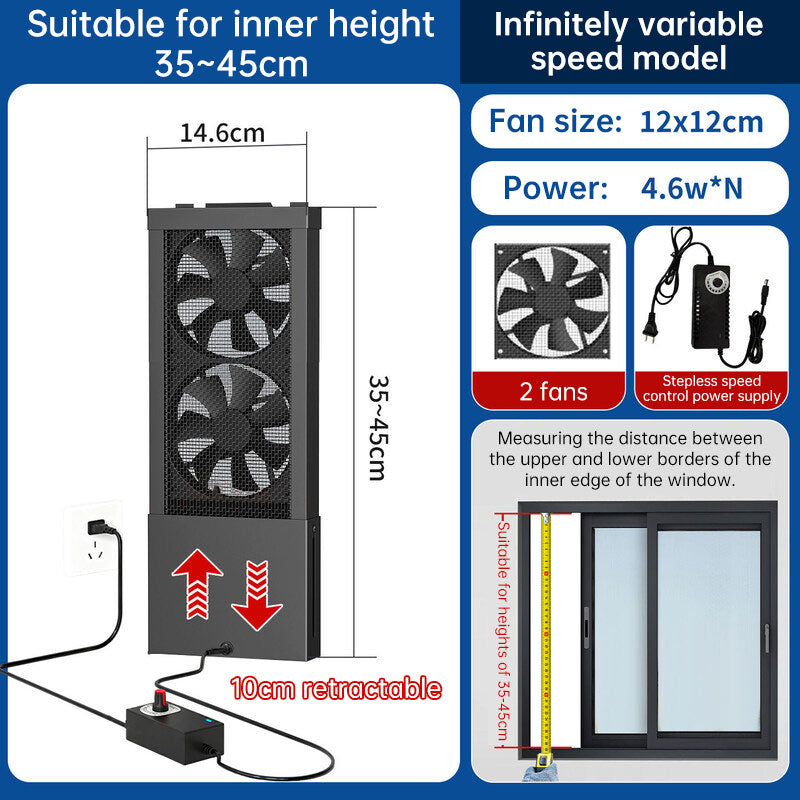 No-Drill Telescopic Window Exhaust Fan, Portable Non-Hole Window Ventilator for Home, European Standard