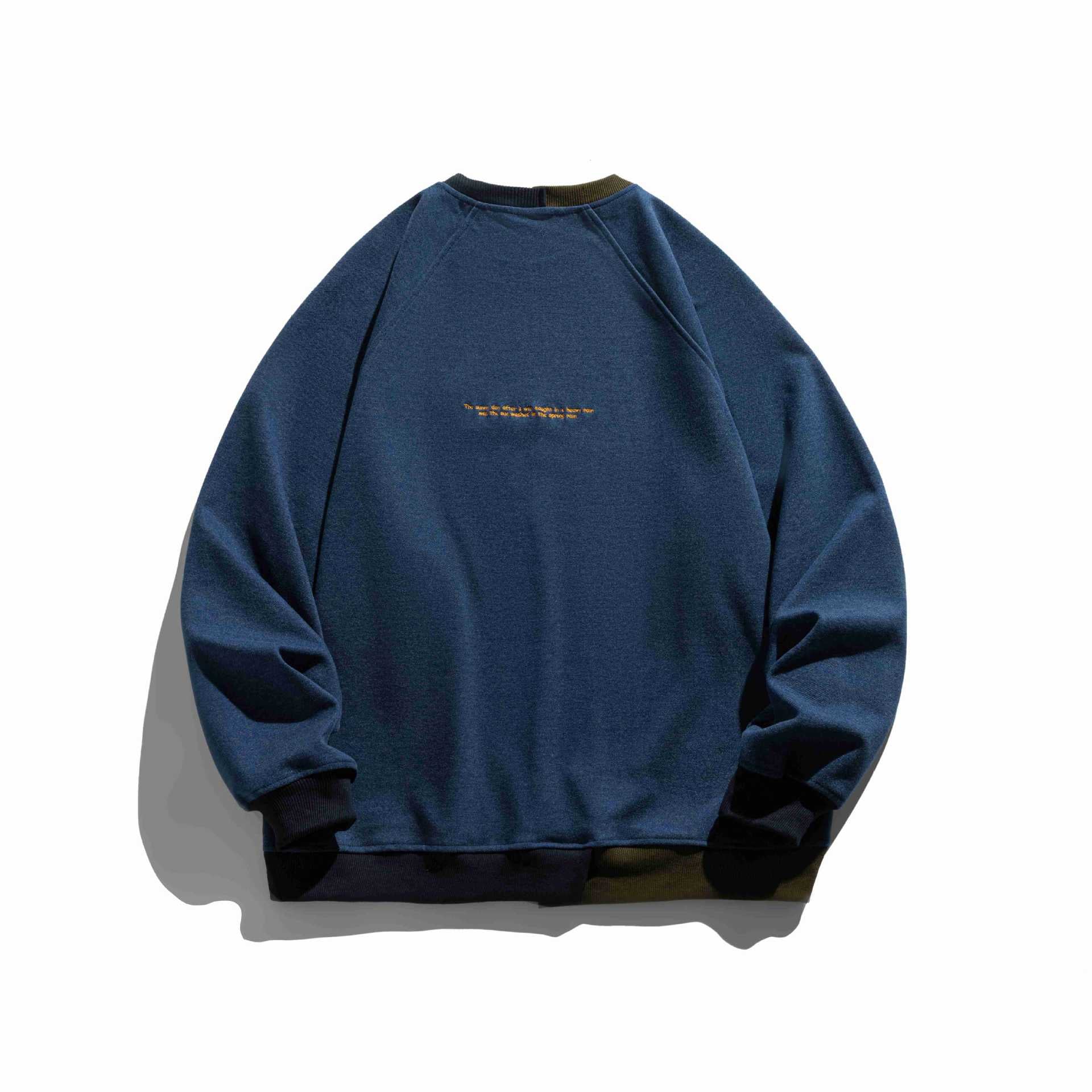 Color-block Splicing Embroidery Design  Long Sleeve Hooded  Loose Fit  Unisex Pullover Hoodie