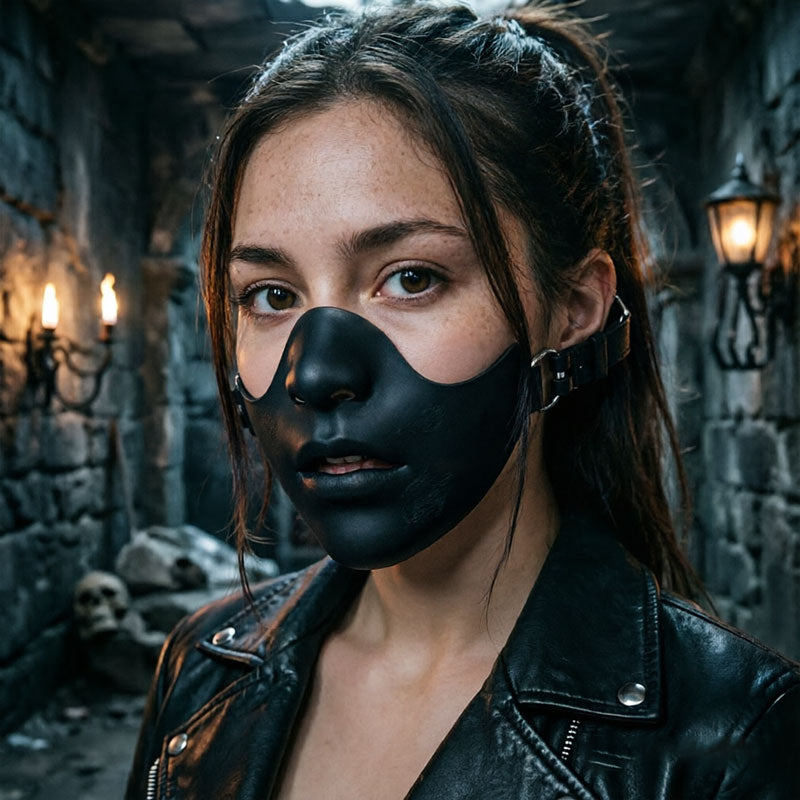 Black Resin Half Mask | Realistic Face Design with Adjustable Straps | Halloween Costume Party Cosplay Decor