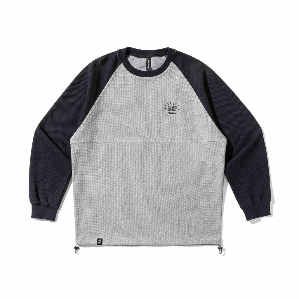 Color-blocked Drop Shoulder Loose Waffle Knit Hoodie
